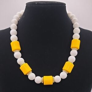 Elegant White and Yellow Beaded Necklace